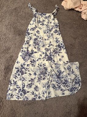 SHEIN White Midi Dress with Blue Floral Print